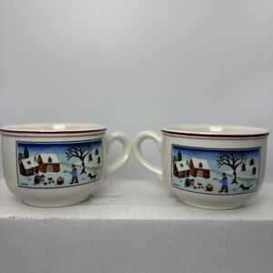 Villeroy & Boch Naif Christmas Cups Set of 2‎ Winter Scene Porcelain EUC